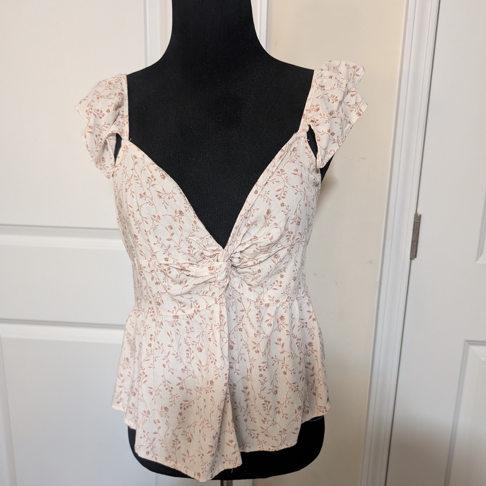 Active USA White Cap Sleeve Tie Front Blouse